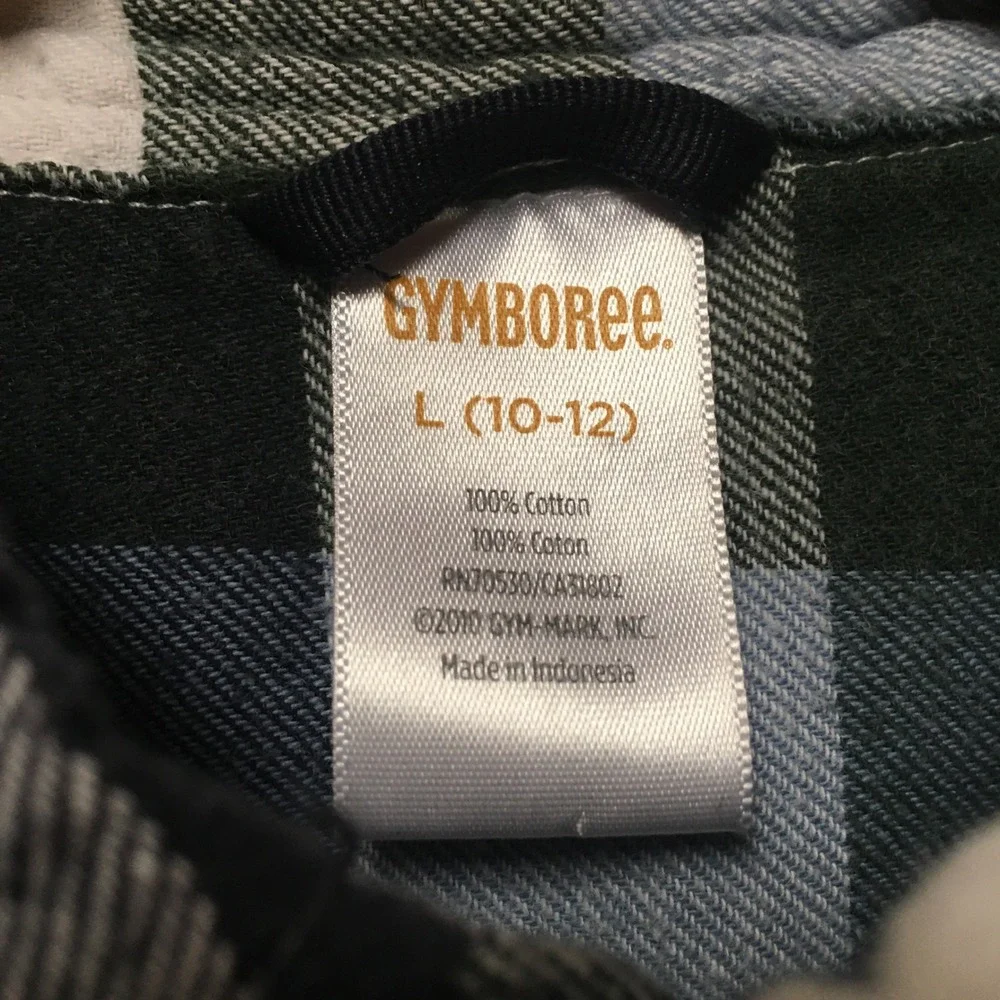 Gymboree Flannel Button Down Shirt Boy Size L 10-12 Blue Green Plaid Long Sleeve